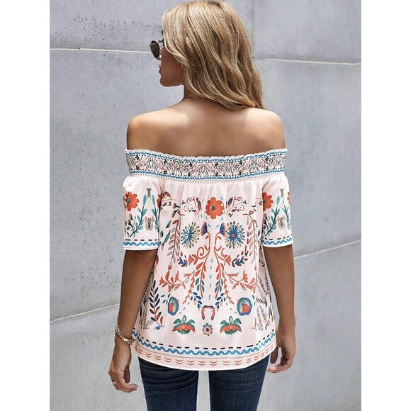 ๐ 2/$20 ๐ Off Shoulder Elbow Length Sleeve Boho Floral Blouse sz XS - Picture 4 of 6